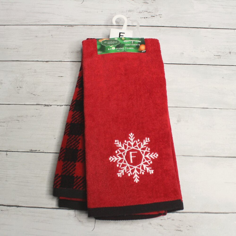 St. Nicholas Square Monogram Hand Towel Set Letter P Red Buffalo Plaid